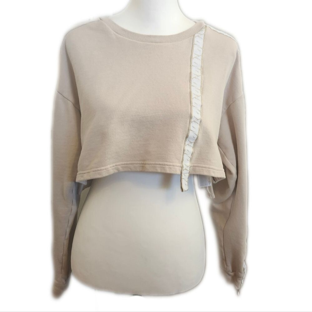 Gymshark Cream & Tan Cropped Sweatshirt, 100% Cotton, M